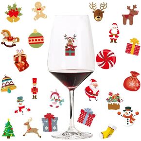 Christmas Window Sticker Wine Glass Drink Markers Stickers, Moose, Bells, Christmas Tree Wine Glasses Static Stickers (2)