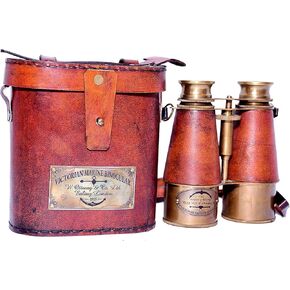 Nautical Antique Victorian Marine Brass Leather Binocular Opera Glasses & Spyglass London 1915 Home & Office Decor (Orange) - Navirock (Grey)