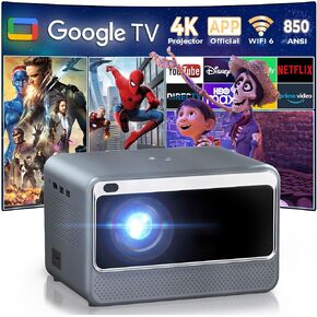 Smart Projector Wifi Bluetooth Outdoor: [Netflix Licensed & Google TV] 4K Movie Projector Built in Apps 850 ANSI Dolby Audio 400" Zoom Indoor Home Ceiling Portable Projector with iOS/Android/Win/HDMI