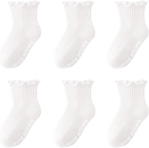 DRESHOW BQUBO Baby Girls Toddler Girls Anti Slip Socks Cute Frilly Ruffle Socks Grip Ankle Baby Socks for Infant Toddler in Kuwait