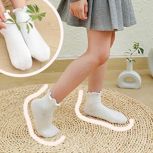 DRESHOW BQUBO Baby Girls Toddler Girls Anti Slip Socks Cute Frilly Ruffle Socks Grip Ankle Baby Socks for Infant Toddler in Kuwait
