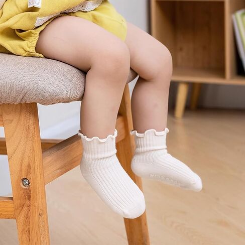 DRESHOW BQUBO Baby Girls Toddler Girls Anti Slip Socks Cute Frilly Ruffle Socks Grip Ankle Baby Socks for Infant Toddler in Kuwait
