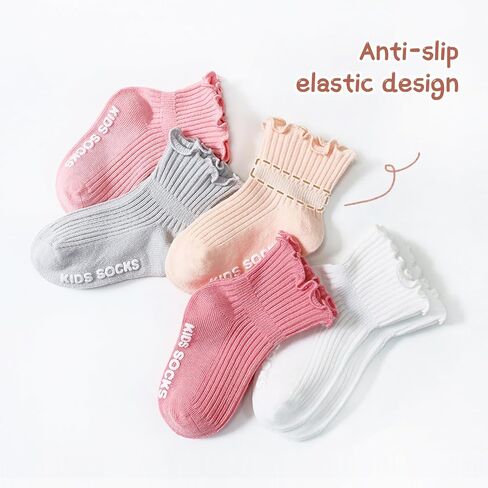 DRESHOW BQUBO Baby Girls Toddler Girls Anti Slip Socks Cute Frilly Ruffle Socks Grip Ankle Baby Socks for Infant Toddler in Kuwait