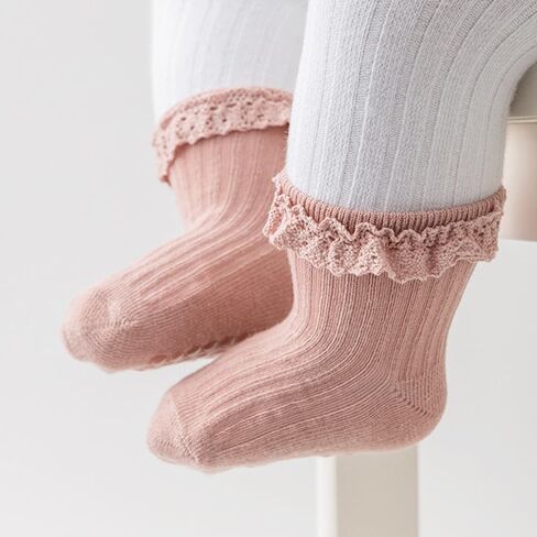 DRESHOW BQUBO Baby Girls Toddler Girls Anti Slip Socks Cute Frilly Ruffle Socks Grip Ankle Baby Socks for Infant Toddler in Kuwait