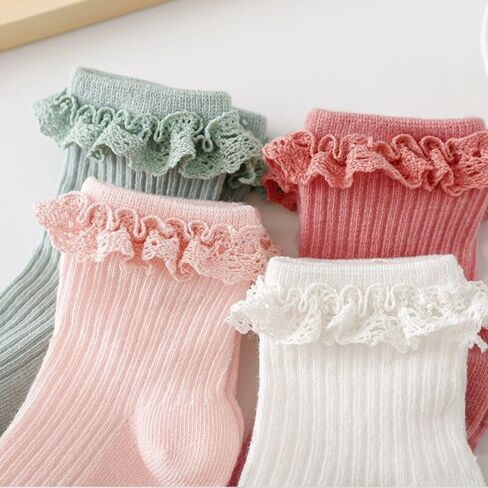 DRESHOW BQUBO Baby Girls Toddler Girls Anti Slip Socks Cute Frilly Ruffle Socks Grip Ankle Baby Socks for Infant Toddler in Kuwait