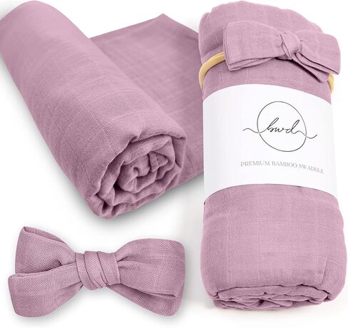 Baby Want Designs 70% Bamboo Viscose & 30% Organic Cotton Swaddle Set with Bow – Soft, Breathable 47x47 Inch Swaddle Blankets for Newborn Girls – Premium Baby Gift (Soft White) in Saudi Arabia
