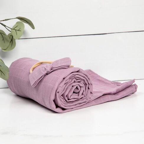 Baby Want Designs 70% Bamboo Viscose & 30% Organic Cotton Swaddle Set with Bow – Soft, Breathable 47x47 Inch Swaddle Blankets for Newborn Girls – Premium Baby Gift (Soft White) in Saudi Arabia