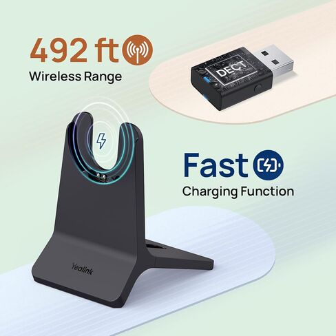 Yealink WH64 Hybrid with DECT Dongle, 492ft Range, 32 Talk Time Bluetooth Headset for Teams, Zoom Skype UC, 3X Mic Noise Cancelling, Headset PC Phone in Saudi Arabia