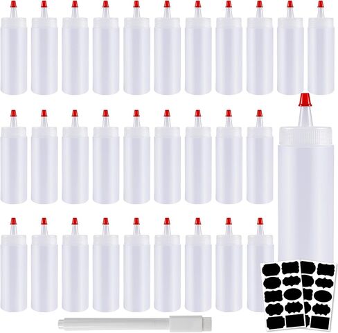 15 PCS Plastic Squeeze Bottles,4 Oz Squeeze Bottle,Food Grade Squeeze Condiment Bottles,Plastic Bottles with Squeeze Red Tip Caps 2 Labels 1 Pen for Sauces Condiments BBQ Arts Crafts in Kuwait