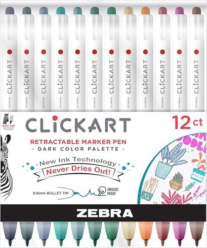 Zebra Pen ClickArt Retractable Marker Pen, Fine Point, 0.6mm, Assorted Deep Sea Colors, 6-Pack; 69026 in Saudi Arabia