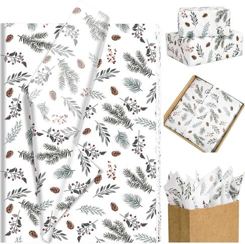 100 Sheets Christmas Wrapping Tissue Paper Gingerbread Man Tree Lemon Pine Cone Print Art Tissue Paper Bulk for Xmas Baby Shower Wedding Birthday Party DIY Crafts Gift Wrapping, 13.8 X 19.7 inches in Saudi Arabia