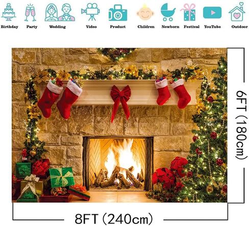 7X5FT Christmas Photography Backdrop Fireplace Decoration Christmas Tree Backdrop Photography Studio Backdrop Christmas Party Banner Vinyl Background DH-129 in Saudi Arabia