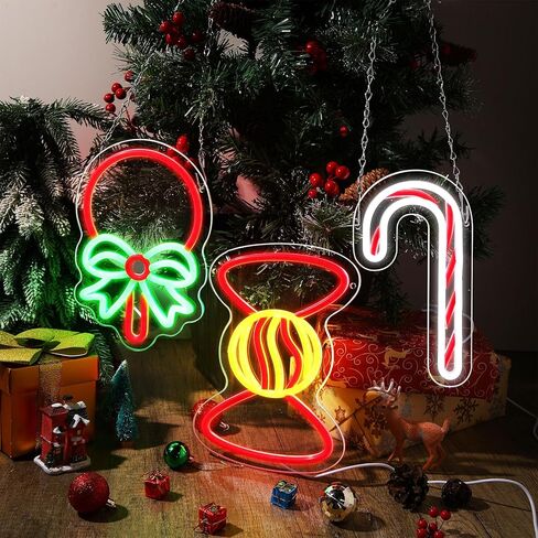 retisee 3 حزمة عيد الميلاد النيون علامة الزينة أدى ضوء علامات لعيد الميلاد جدار ديكور الحلوى النيون علامة عيد الميلاد النيون الجدار ضوء الديكور لعيد الميلاد حزب غرفة نوم نافذة الديكور الداخلي in Kuwait