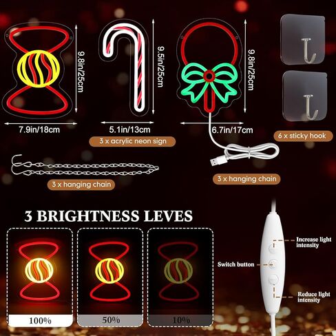 retisee 3 حزمة عيد الميلاد النيون علامة الزينة أدى ضوء علامات لعيد الميلاد جدار ديكور الحلوى النيون علامة عيد الميلاد النيون الجدار ضوء الديكور لعيد الميلاد حزب غرفة نوم نافذة الديكور الداخلي in Kuwait