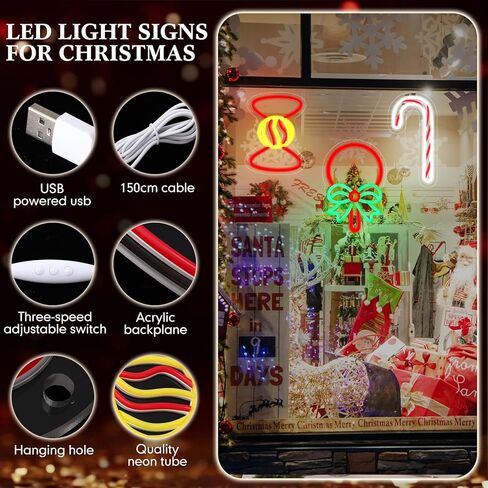 retisee 3 حزمة عيد الميلاد النيون علامة الزينة أدى ضوء علامات لعيد الميلاد جدار ديكور الحلوى النيون علامة عيد الميلاد النيون الجدار ضوء الديكور لعيد الميلاد حزب غرفة نوم نافذة الديكور الداخلي in Kuwait