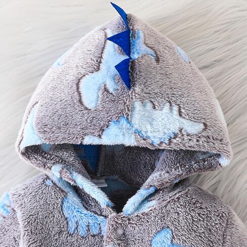 Baby Boys Dinosaur Outfit Fleece Bodysuit Infant One Piece Hooded Button Romper Outerwear Jumpsuit Toddler Jackets in Kuwait