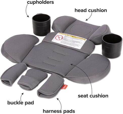 Diono Radian 3R Comfort Travel Kit, Infant Car Seat Accessory, Compatible with Radian 3R, 7-Piece Kit (2 Harness Pads, 1 Buckle Pad, Head Cushion, Seat Cushion, 2 Cupholders), Gray Storm in Saudi Arabia
