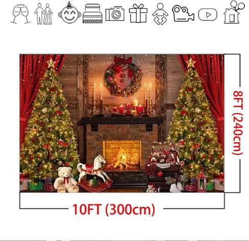Mocsicka 10x8ft Christmas Backdrops for Photography Vintage Christmas Fireplace Xmas Tree Toy Bear Merrt Christmas Backdrop for Family Holiday Party Supplies Photo Background in Saudi Arabia