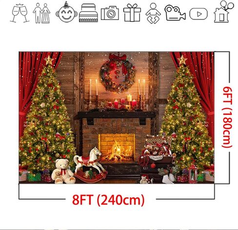 Mocsicka 10x8ft Christmas Backdrops for Photography Vintage Christmas Fireplace Xmas Tree Toy Bear Merrt Christmas Backdrop for Family Holiday Party Supplies Photo Background in Saudi Arabia