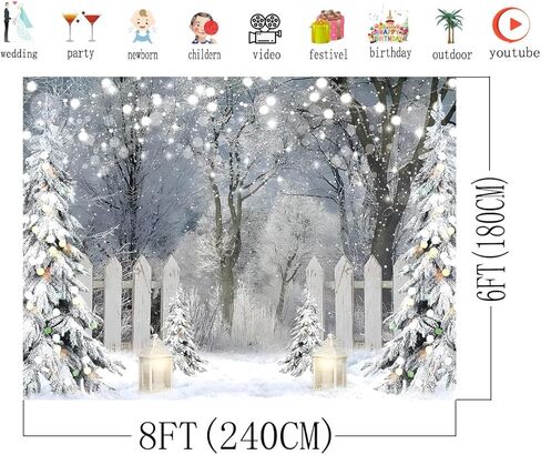 AIIKES 10X8FT Winter Photography Backdrop Glitter White Snow Forest Pine Tree Backdrop Christmas Holiday Party Decor Banner Kids Portrait Photo Studio Props 12-621 in Kuwait