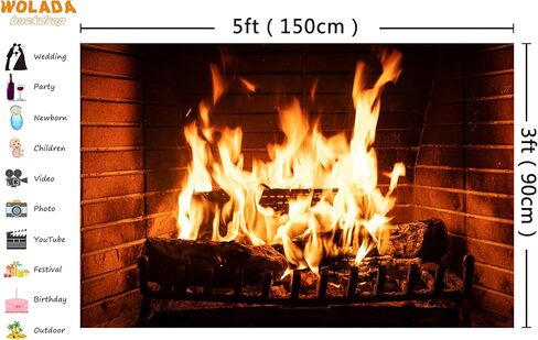 WOLADA حرق الحطب خلفية عيد الميلاد الموقد خلفية النار خلفية التخييم حفلات الشواء ديكور الحفلات راية 5x3FT FW55 in Kuwait