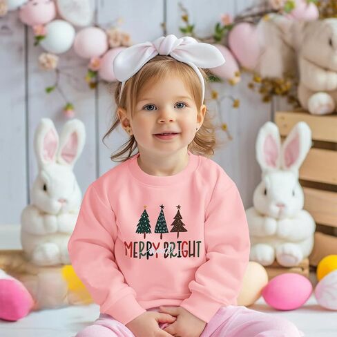 Toddler Baby Girl Boy Christmas Tree Sweatshirt Merry and Bright Xmas Pullover Shirt Long Sleeve Fall Winter Clothes in Kuwait