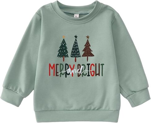 Toddler Baby Girl Boy Christmas Tree Sweatshirt Merry and Bright Xmas Pullover Shirt Long Sleeve Fall Winter Clothes in Kuwait