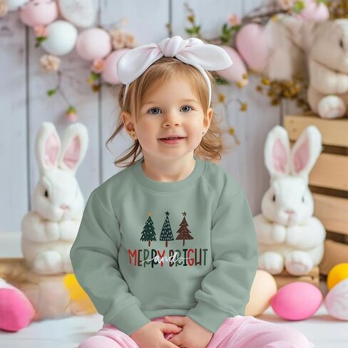 Toddler Baby Girl Boy Christmas Tree Sweatshirt Merry and Bright Xmas Pullover Shirt Long Sleeve Fall Winter Clothes in Kuwait