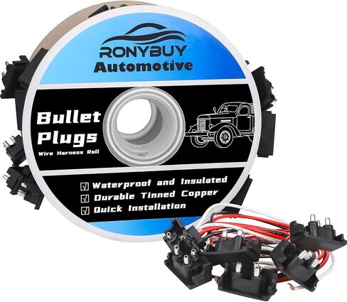 100x 3 Wire Plugs, Triple Male Bullet Wire Harness Roll, Right Angle 20G 3 Prong Pigtail Harness for Stop Turn Tail Light, Trucks & Trailers, Continuous 100 Plugs, 12" Lead Spacing in Saudi Arabia