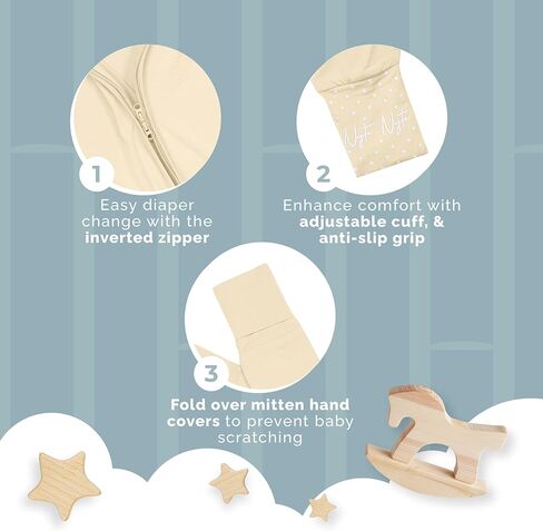 Nyte Nyte Baby - ملابس نوم للأطفال - ملابس نوم للأطفال بأكمام طويلة مع قفازات قابلة للتعديل وقبضة مضادة للانزلاق in Kuwait