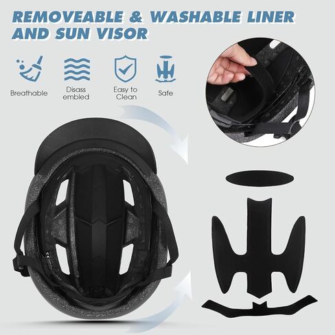 Bike Helmet, Shinmax Adult Cycling Helmet with USB Rechargeable LED Front and Back Light Bicycle Helmets for Men Women Removable Visor Ebike Helmet for Mountain, Road, Biking (Black, Large) in Saudi Arabia