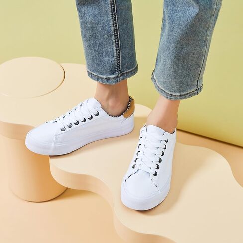 Iarus Women's Fashion Sneakers Low Top White Canvas Shoes for Womens Comfortable Breathable Lace-Up in Saudi Arabia