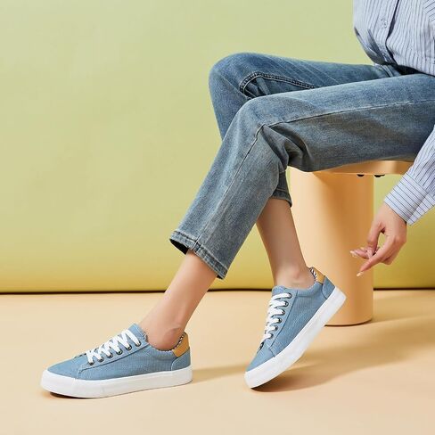 Iarus Women's Fashion Sneakers Low Top White Canvas Shoes for Womens Comfortable Breathable Lace-Up in Saudi Arabia