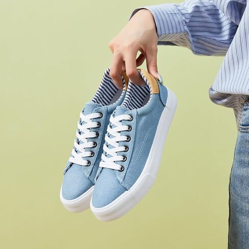 Iarus Women's Fashion Sneakers Low Top White Canvas Shoes for Womens Comfortable Breathable Lace-Up in Saudi Arabia