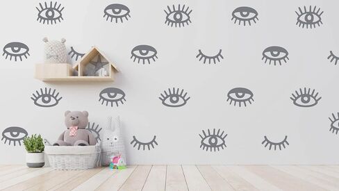 44pcs Eye Pattern Sticker for Girl's Bedroom Eyelash Decals Modern Wall Sicker Baby Girl Removable Wall Decor SK018 (Pink) in Kuwait