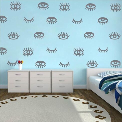 44pcs Eye Pattern Sticker for Girl's Bedroom Eyelash Decals Modern Wall Sicker Baby Girl Removable Wall Decor SK018 (Pink) in Kuwait