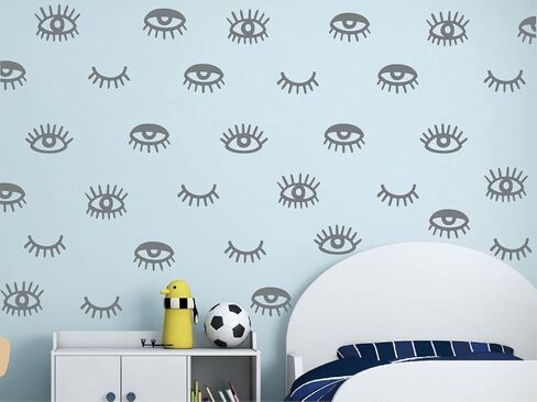 44pcs Eye Pattern Sticker for Girl's Bedroom Eyelash Decals Modern Wall Sicker Baby Girl Removable Wall Decor SK018 (Pink) in Kuwait