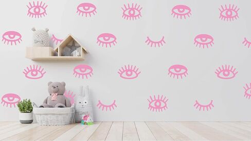 44pcs Eye Pattern Sticker for Girl's Bedroom Eyelash Decals Modern Wall Sicker Baby Girl Removable Wall Decor SK018 (Pink) in Kuwait