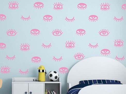 44pcs Eye Pattern Sticker for Girl's Bedroom Eyelash Decals Modern Wall Sicker Baby Girl Removable Wall Decor SK018 (Pink) in Kuwait