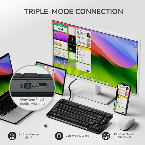 i75 Low Profile Mechanical Keyboard with Volume Knob, 75% Wireless Keyboard Tri-Mode BT/2.4G/Wired Gaming Keyboard Hot Swappable RGB Backlit, Gasket Mount Structure, Linear Red Switch-White in Saudi Arabia