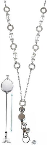 Hidden Hollow Beads Retractable Badge Reel, Heart Chain Women's Beaded Lanyard, Strong, ID Card Holder, Keys Teacher Nurse Cruise Key Keychain in Saudi Arabia