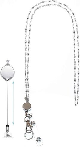 Hidden Hollow Beads Retractable Badge Reel, Heart Chain Women's Beaded Lanyard, Strong, ID Card Holder, Keys Teacher Nurse Cruise Key Keychain in Saudi Arabia