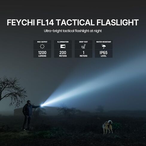 Feyachi مصباح يدوي تكتيكي 1200 لومن - مصباح يدوي للأسلحة LED مع حامل Picatinny ثابت ومفتاح ضغط أسود غير لامع in Saudi Arabia