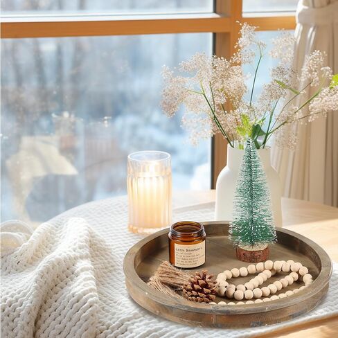 Wooden Decorative Tray, White Round Serving Tray is Suitable as Plant Tray, Rustic Wedding Decoration Tray,Beaded Decorative Tray in Saudi Arabia