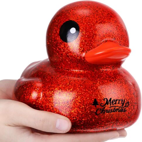 Honoson 6.89 Inch Christmas Giant Red Rubber Duck Merry Christmas Big Rubber Ducky Large Sparkly Duck Bath Toy with Squeaky Sound for Xmas Baby Shower Birthday Party Favor Gift (Glitter) in Saudi Arabia