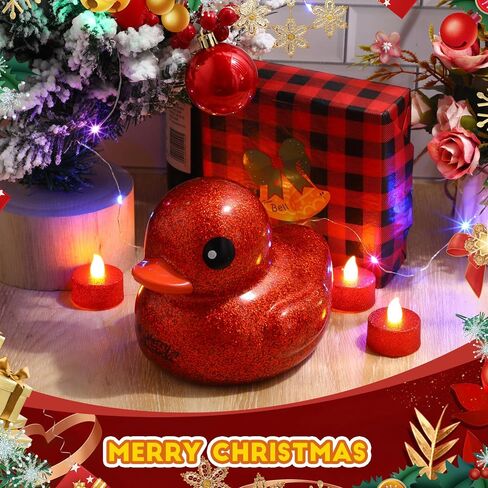 Honoson 6.89 Inch Christmas Giant Red Rubber Duck Merry Christmas Big Rubber Ducky Large Sparkly Duck Bath Toy with Squeaky Sound for Xmas Baby Shower Birthday Party Favor Gift (Glitter) in Saudi Arabia