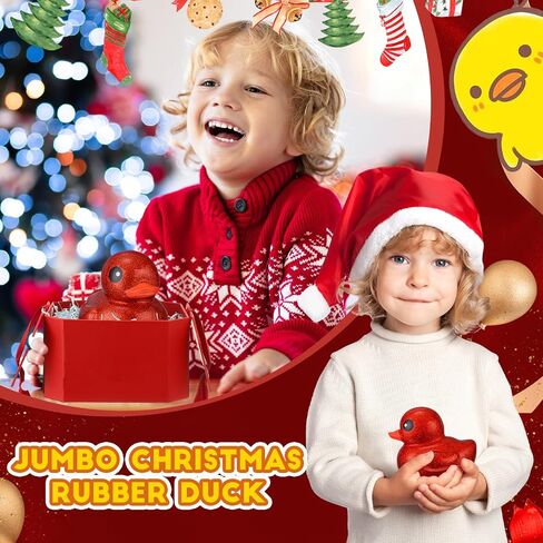 Honoson 6.89 Inch Christmas Giant Red Rubber Duck Merry Christmas Big Rubber Ducky Large Sparkly Duck Bath Toy with Squeaky Sound for Xmas Baby Shower Birthday Party Favor Gift (Glitter) in Saudi Arabia