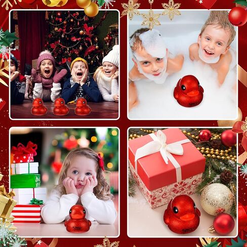 Honoson 6.89 Inch Christmas Giant Red Rubber Duck Merry Christmas Big Rubber Ducky Large Sparkly Duck Bath Toy with Squeaky Sound for Xmas Baby Shower Birthday Party Favor Gift (Glitter) in Saudi Arabia