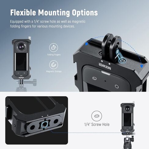 NEEWER Metal Camera Cage Compatible with Insta360 X3 Action Camera, All in One Protective Utility Frame X3 Case with Cold Shoe Mounts for Mini LED Light Mic for YouTube/TikTok Vlogging, CA010 in Saudi Arabia