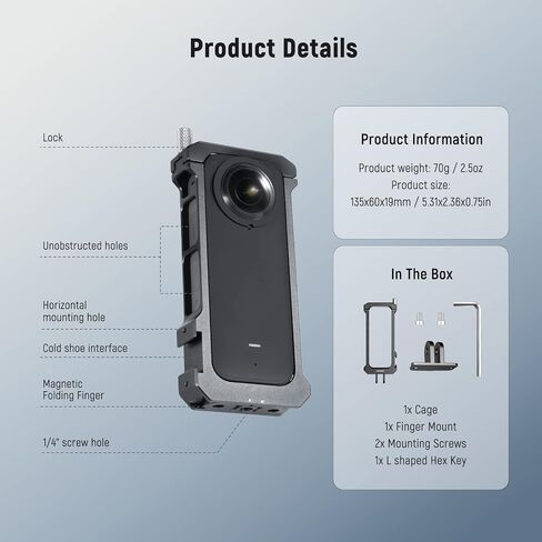 NEEWER Metal Camera Cage Compatible with Insta360 X3 Action Camera, All in One Protective Utility Frame X3 Case with Cold Shoe Mounts for Mini LED Light Mic for YouTube/TikTok Vlogging, CA010 in Saudi Arabia